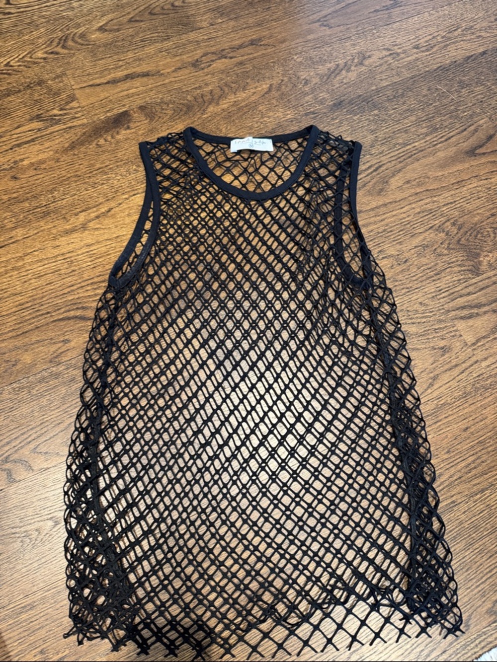 Emma & Sam Black Open-Knit Mesh Swim Cover-Up Tank